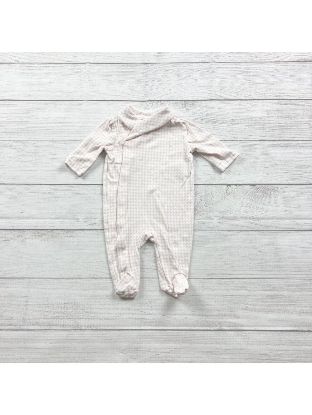 Ralph Lauren Baby Girls Houndstooth Footed Romper Snap Pink White 0-3 Months